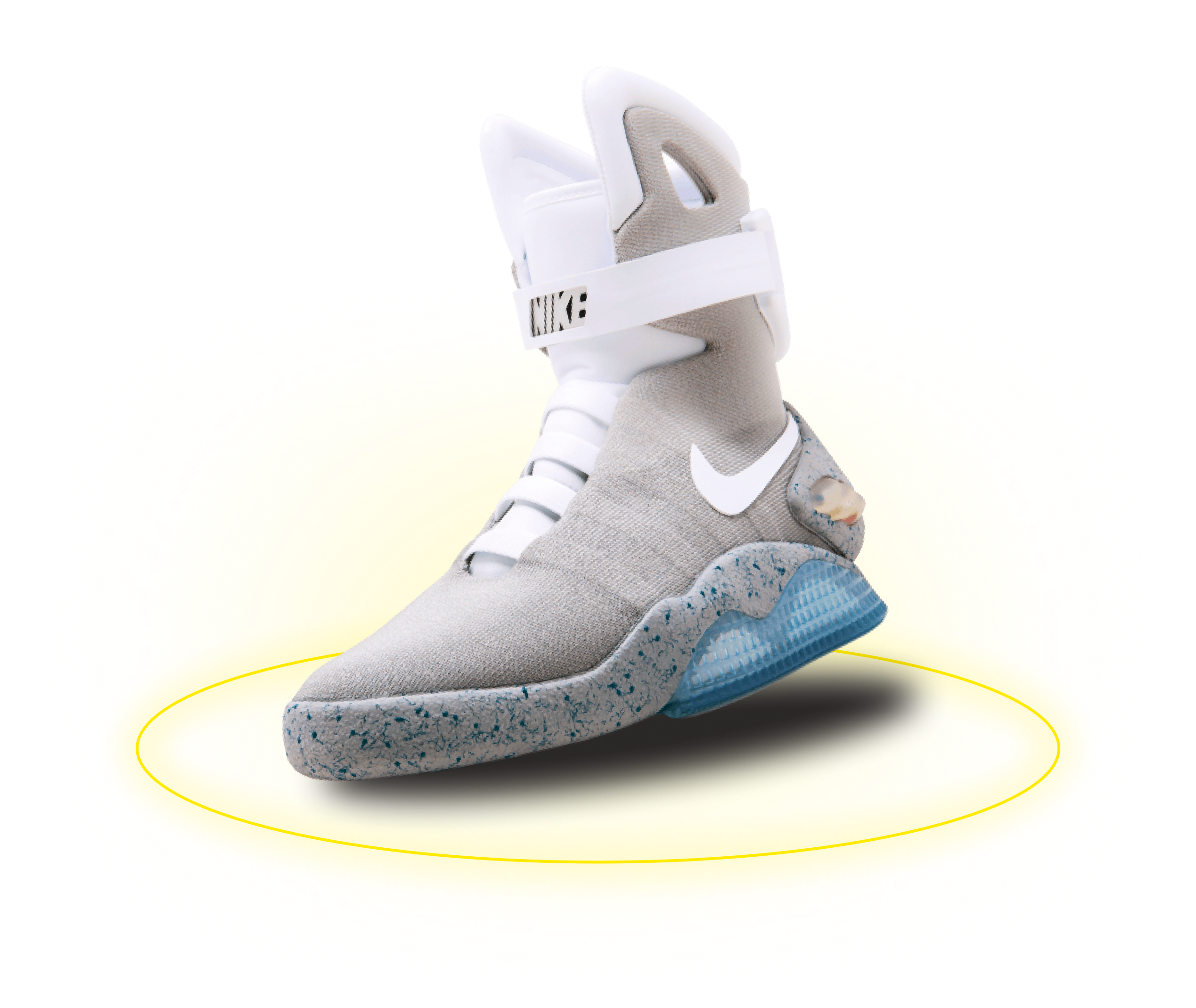 Кроссовок Nike air mag c желтым неоновым кольцом под подошвой